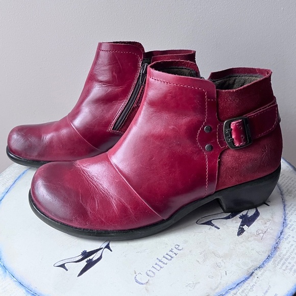 Fly London Boho Red Leather Ankle Boots Booties Size EUR 41 US 10-10.5 - Picture 10 of 10